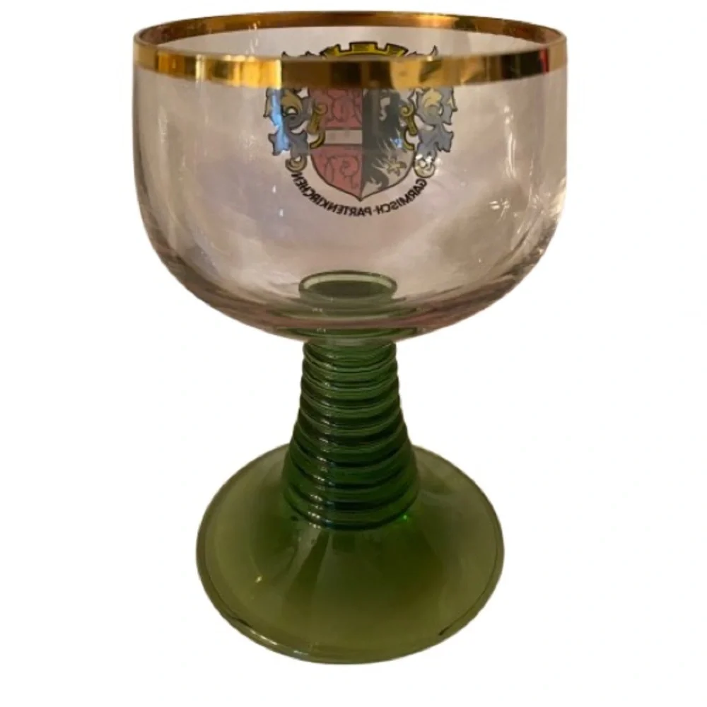 Vintage German Glass Goblets w/ Coat of Arms 2 Pc 5 1/4 and 4 1/4 MCM Barware